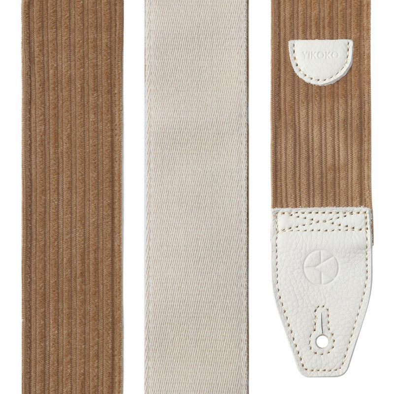 [AUSTRALIA] - Guitar Strap 2 inch Corduroy Guitar Straps with Full Grain Leather End, for Bass Electric and Acoustic Guitars, Free Strap Button, 2 Strap Locks and 4 Guitar Picks Corduroy Series Light Camel 