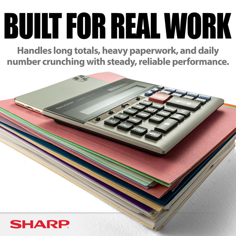 Sharp 12-Digit Commercial Dual Power Desktop Calculator, Business Functions with Memory & Markup Keys, Slim Adding-Machine Design Calculator, 6.9 x 7.3-Inches, Gray and Black (QS-2130)
