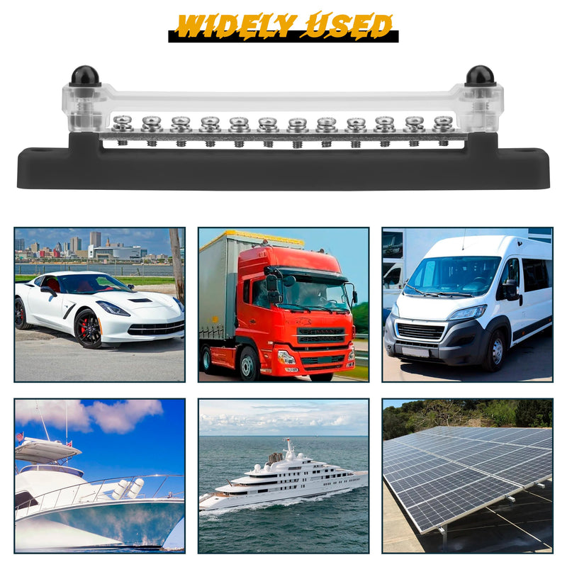 QIMEI-SHOP Bus Bar 12V-48V DC Busbars Distribution Block Busbar 150A Power Distribution Block with 12 x M4 Terminal Bolts for Car Truck Yacht Boat Black M4 Black