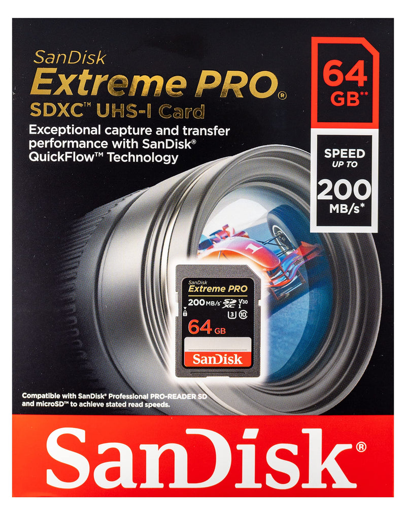 SanDisk Extreme Pro 64GB SD Card for Nikon Camera Works with Nikon Z50, Z5 Mirroless, D780 Digital DSLR (SDSDXXU-064G-GN4IN) Bundle with (1) Everything But Stromboli Micro & SDXC Memory Card Reader