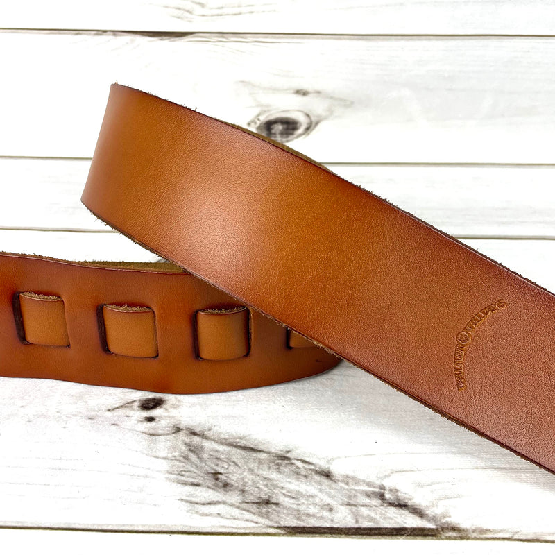 Walker & Williams SL-316 Premium Extra Wide 3" Saddle Tan Full Grain Leather Natural Finish Guitar Strap For Acoustic, Electric, And Bass Guitars