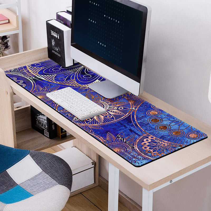 Mydours Extended Gaming Mouse Pad (47.2x15.7 in), Large Non-Slip Rubber Base Mousepad with Stitched Edges Keyboard Mouse Mat Desk Pad for Work, Game, Office, Home Blue Flower