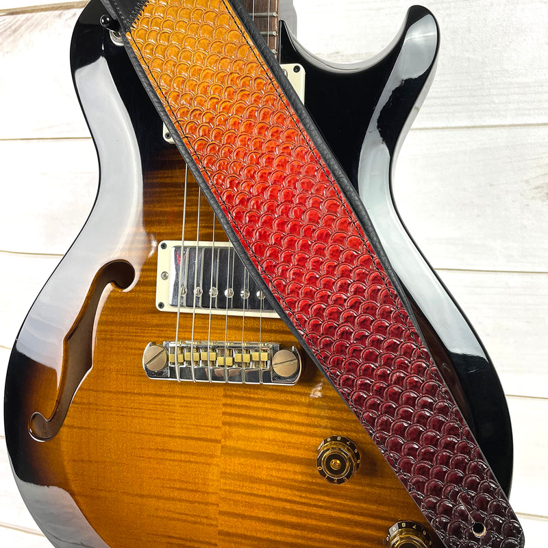 Walker And Williams KB-06 Premium Carved Fish Scale Guitar Strap In Painted Sunset Finish For Acoustic, Electric, And Bass Guitars
