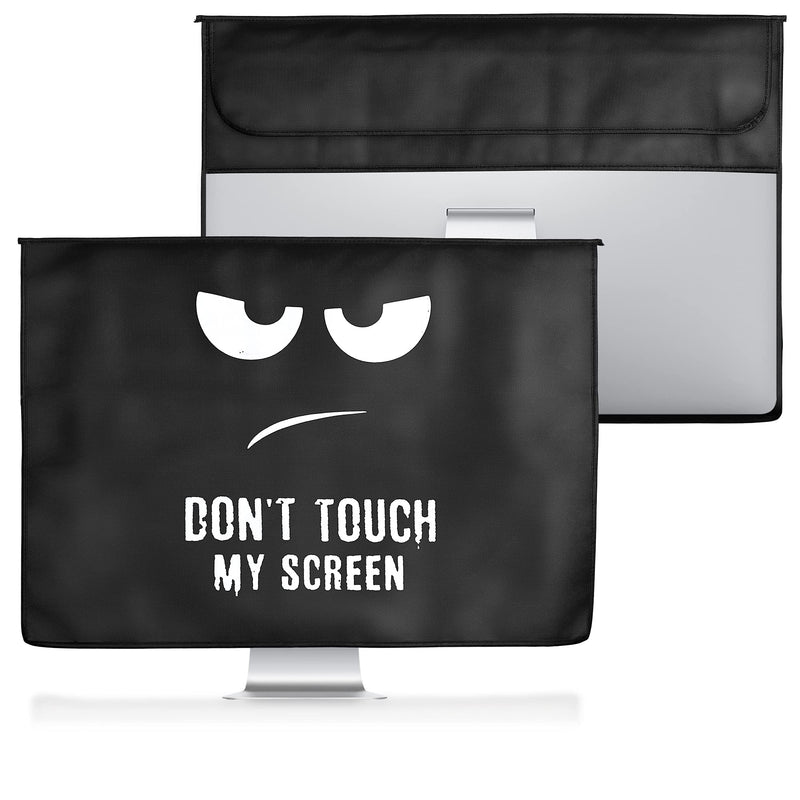 kwmobile Cover Compatible with 27-28" Monitor - with Extra Storage - Don't Touch My Screen White/Black Don't Touch My Screen white / black