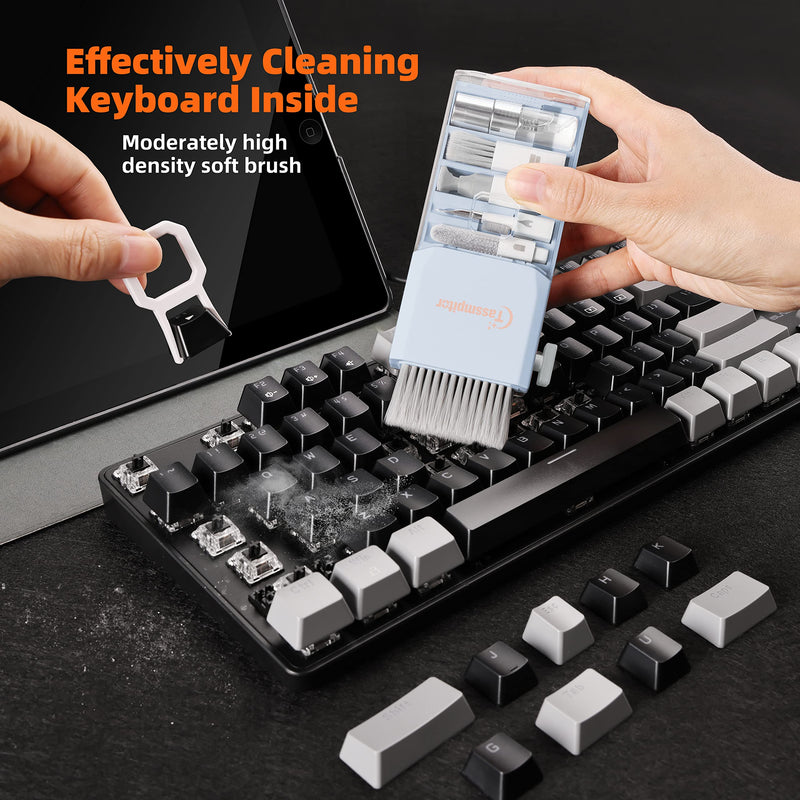 10-in-1 Laptop Keyboard Cleaner Cleaning Kit, Electronics Screen Cleaner Repair Tool with 3 in 1 Earbud Cleaner Pen, Camera Lens Pen, Suit for MacBook iPad, iPhone, Cell Phone, PC Monitor with Patent Morandi Light Blue