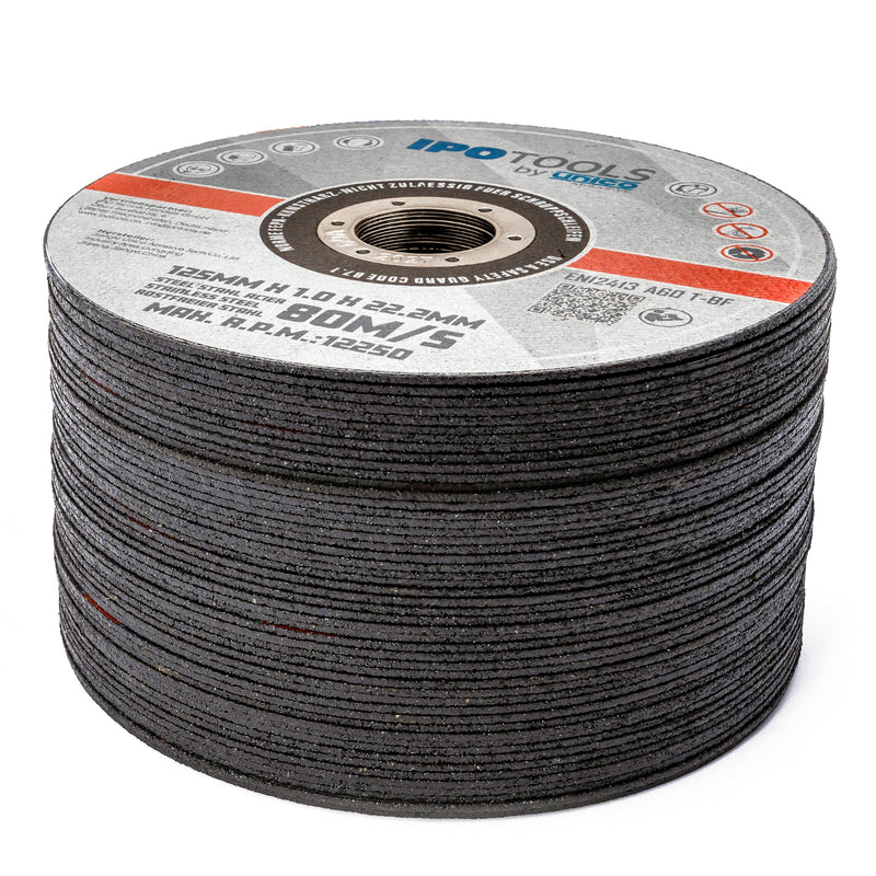 IPOTOOLS Cutting Discs 125 Metal 1 mm - Flex Discs 125 Metal Thin for Metal, Steel, Inox, Stainless Steel Extra Thin Flex Discs for Angle Grinders, Pack of 50