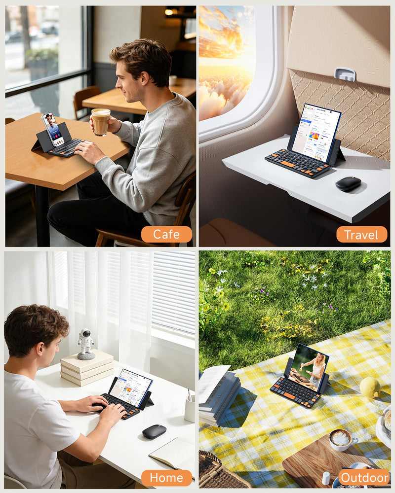Ultra Compact Keyboard & Mouse for Galaxy Z Fold 8 Ultra/8 Wide/7/6, Phone | Portable Travel, Lightweight, Dual-device Bluetooth, Adjustable Stand, Leather Cover, Mini Wireless Keyboard, For iPad mini Orange