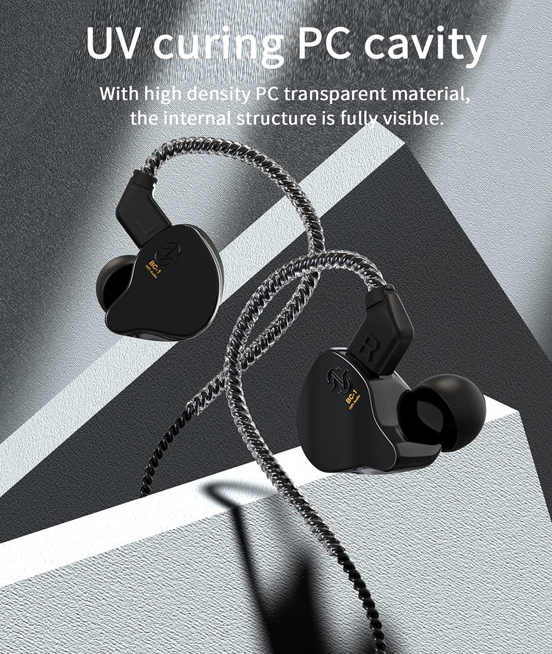 CCZ Melody in Ear Monitor, Dynamic Hybrid Dual Driver in Ear Earphones 1BA+1DD HiFi Wired Headphones Musicians IEM Upgrade Deep Bass Suitable for Bass Vocals Pop Folk ACG (No MIC, Transparent)… No MIC