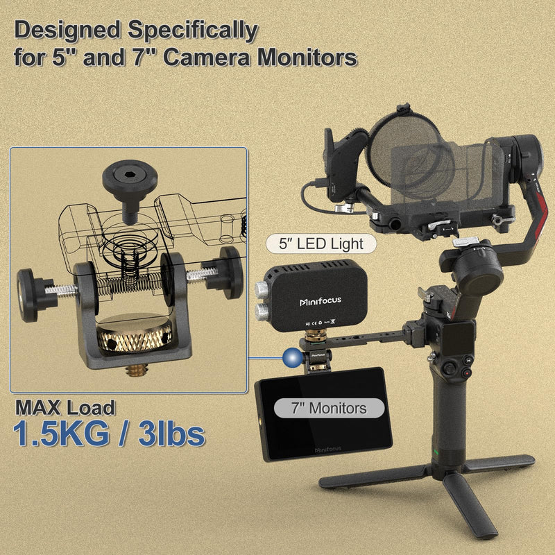 [AUSTRALIA] - Adjustable Camera Monitor Mount with Quick Release NATO Clamp, Cold Shoe Mount, 360° Rotatable Field Gimbal Monitor Holder for DJI RS 4 Mini/RS 4 / RS 4 Pro/RS 2 / RSC 2 / RS 3 / RS 3 Pro/RS 3 Mini 
