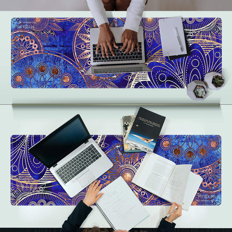 Mydours Extended Gaming Mouse Pad (47.2x15.7 in), Large Non-Slip Rubber Base Mousepad with Stitched Edges Keyboard Mouse Mat Desk Pad for Work, Game, Office, Home Blue Flower