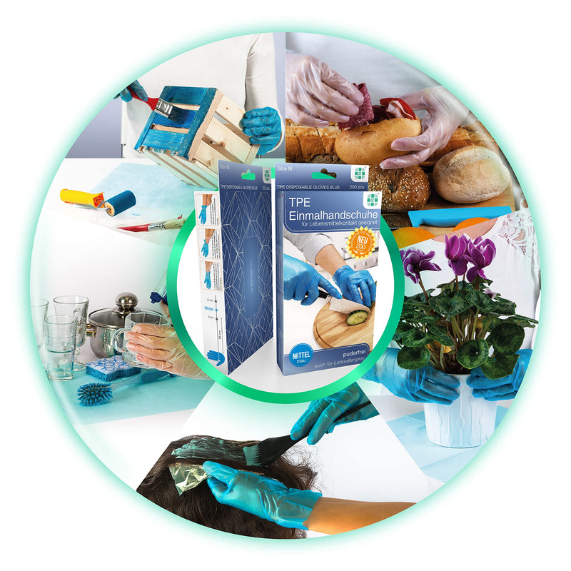 SF TPE Disposable Gloves, Size L, Pack of 200/Box, Disposable Examination Gloves, TPE Gloves, Powder-Free, Latex-Free, Non-Sterile, Latex-Free, Food Gloves L (200 Stück) blue