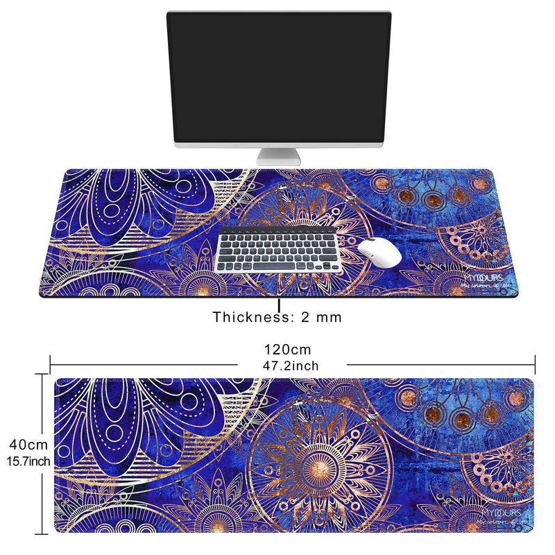 Mydours Extended Gaming Mouse Pad (47.2x15.7 in), Large Non-Slip Rubber Base Mousepad with Stitched Edges Keyboard Mouse Mat Desk Pad for Work, Game, Office, Home Blue Flower