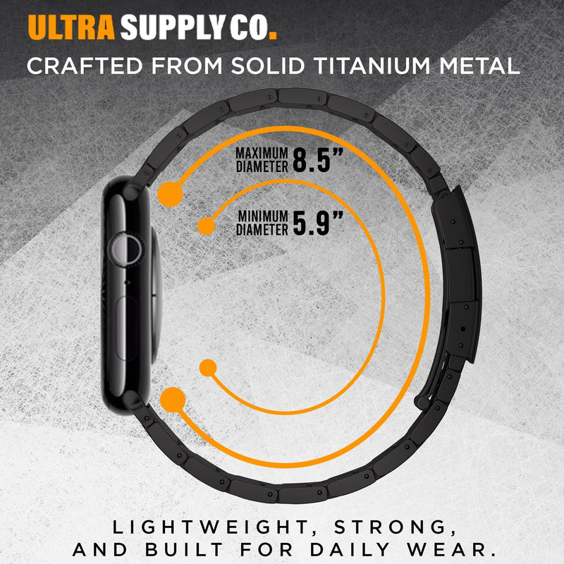 Jet Black Titanium Apple Watch Band for Apple Watch Series 11,10 (46mm) | Scratch Resistant Diamond-Like-Carbon Coating, Titanium Bracelet with Folding Clasp, Color Matching Natural Titanium