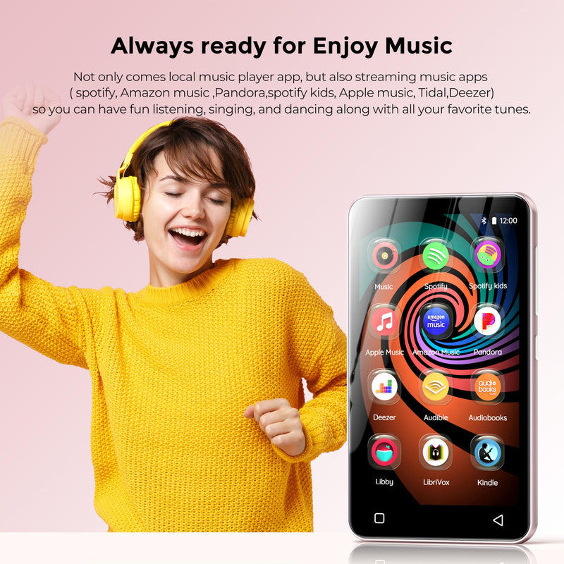 [AUSTRALIA] - 160GB MP3 Player with Bluetooth and WiFi, innioasis Music Player with Spotify,Pandora,Amazon Music,4" Touch Screen Android MP4 MP3 Player for Kids with Libby,Audible,Spotify Kids (White+Pink) Pink+White 