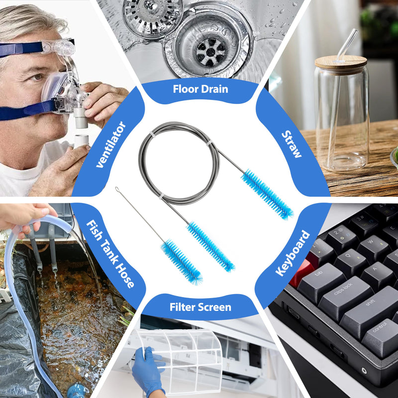 CPAP Cleaning Set, Hose Cleaning Brush, Pipe Brush Cleaning Brush for Hose and Device, Cleaner Hose Brush Accessories for Cleaning for CPAP Hoses Tube (Blue)