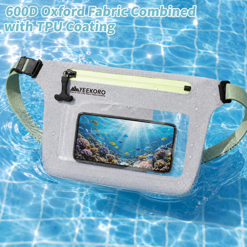Phone Pouch, IPX8 Waterproof Reusable Fanny Pack,Large Dry Bag | Touch Screen for Kayaking Paddle Boarding Water Park Swimming, Crossbody bags with Adjustable Waist Strap Grey 3 Pack