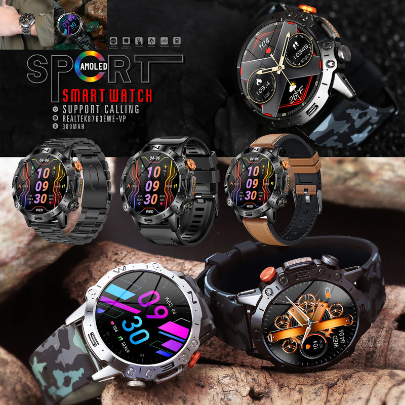 Smart Watches for Men(Answer/Make Call), 1.43" AMOLED Fitness Tracker Watch with Blood Pressure/Heart Rate Monitor, SpO2, Fitness Watch for Men, Smart Watch for Android/iOS Phones, 3 Bands (Black) Black