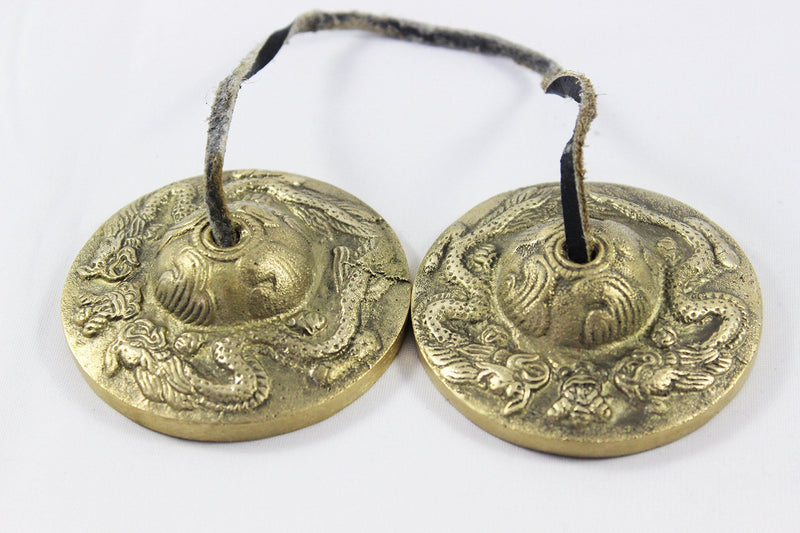 Tingsha/Tibetan Meditation Bell/Finger Cymbals with free Silk Case by Nepalese Handicraft Zone (Bronze)