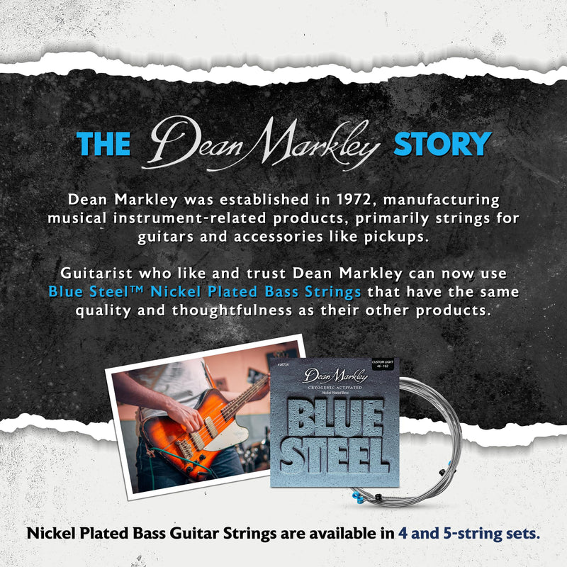 Dean Markley NPS Blue Steel Bass Guitar Strings 4 String Set, 46-102 Custom Light 4 String Bass Guitar, Cryogenically Processed Steel Bass Strings with Warm Rich Tone, Made in the USA 4-String