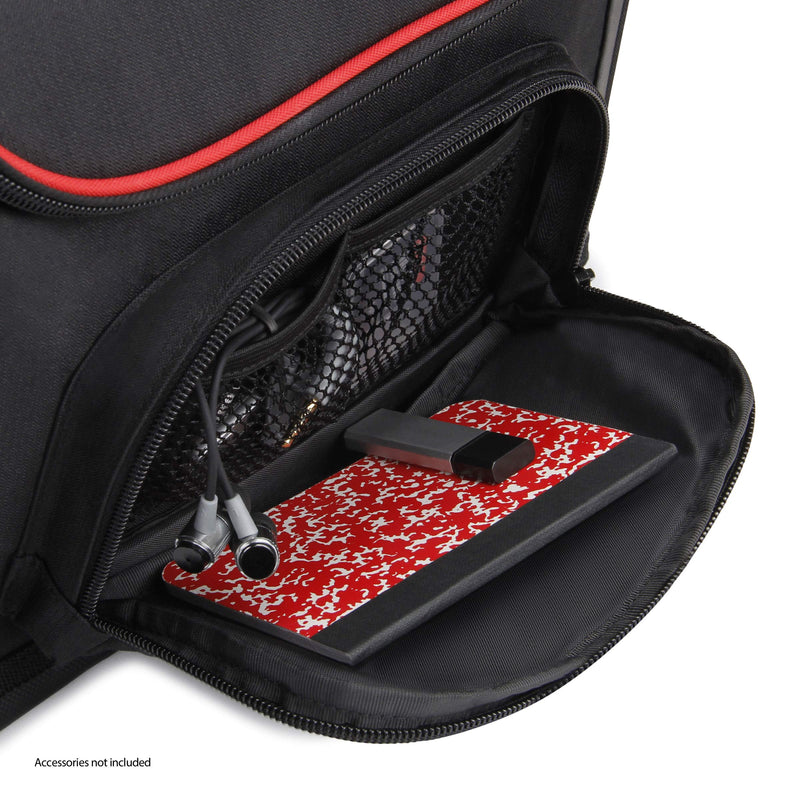 USA Gear Compact Tablet Messenger Bag Compatible with Samsung Galaxy Tab S7 11", Lenovo Tab M10 10.3", Samsung Galaxy Tab S6 Lite 10.4" - Shoulder Strap, Padded Adjustable Interior (Red) Black and Red