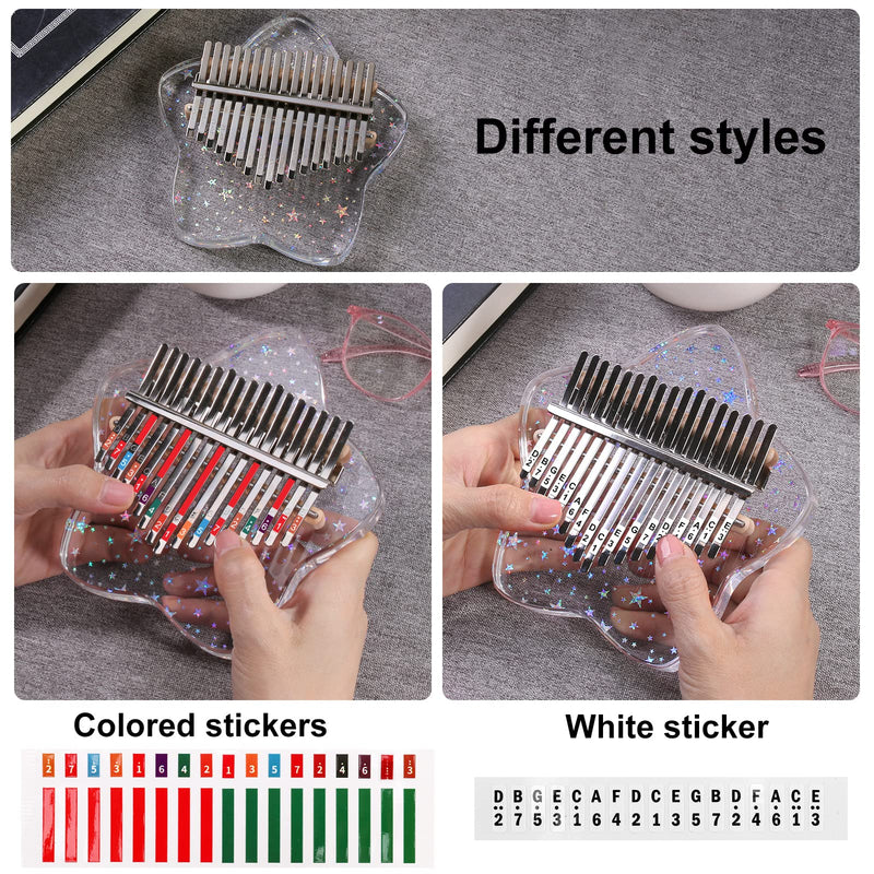 Beveetio Clear Kalimba Thumb Piano With Eva Protective Case, Transparent Crystal Kalimba 17 Key, Musical Instrument Gifts, Rainbow Star Finger Piano, Acrylic Mbira… Transparent & Rainbow Star