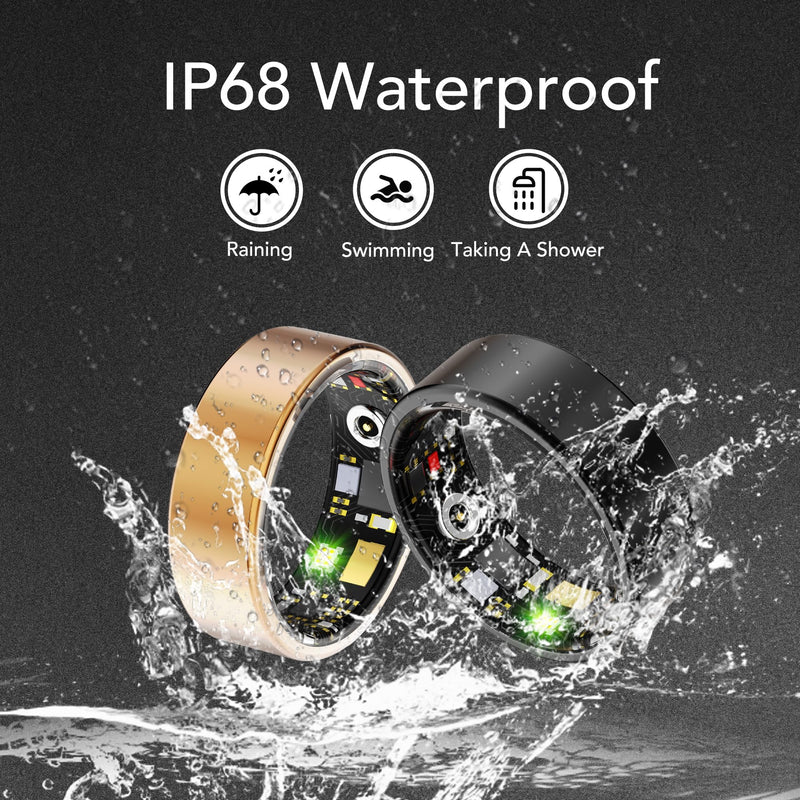 Smart Health Ring Fitness Tracker for Men Women, Sleep, Stress & Activity Monitoring, IP68 Waterproof, Long Lasting Battery, No Subscription Fees, Warm Gold 14