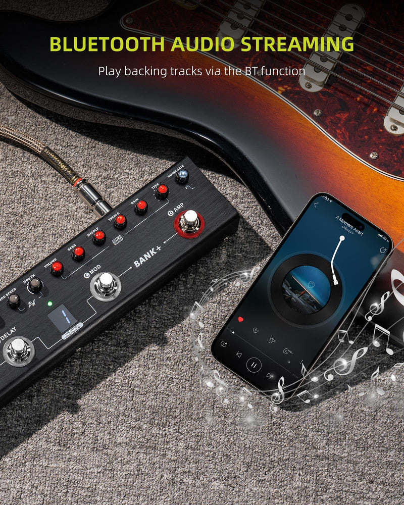 [AUSTRALIA] - LEKATO Multi Effects Guitar Pedal, Guitar Effects Pedal with 36 Presets, Editable 4 Modules, Amp, Chorus, Delay, Reverb, IR CAB, Tuner, BT Connection, Music Recording For Electric Guitar 