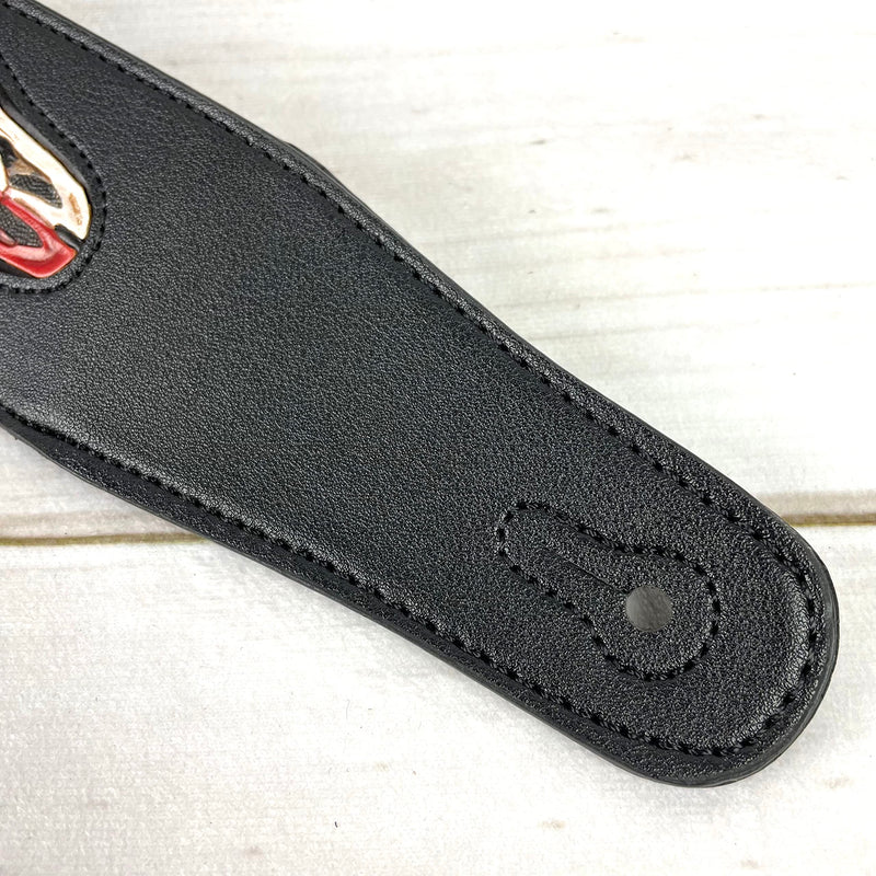 Walker & Williams CVG-19 Black Handmade Guitar Strap With Hand Tooled Red, White, And Blue Texas Star Longhorn Design On Premium Carving Leather For Acoustic, Electric, And Bass Guitars