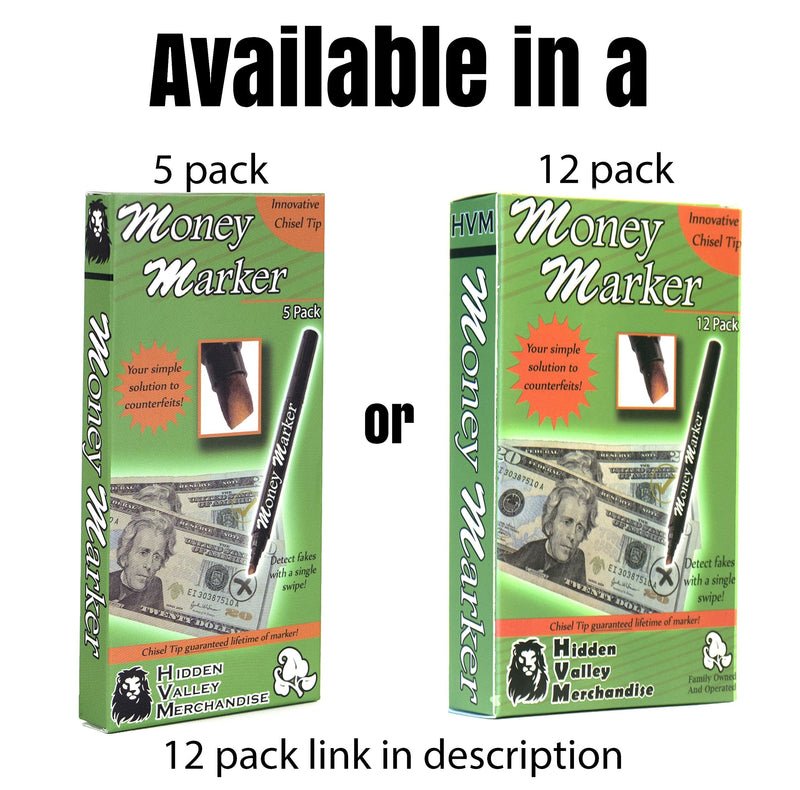 Money Marker (5 Counterfeit Pens) - Counterfeit Bill Detector Pen with Upgraded Chisel Tip - Detect Fake Counterfit Bills, Universal False Currency Pen Detector Pack 1