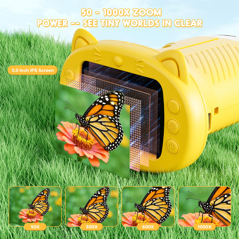 [AUSTRALIA] - 1000X Handheld Digital Microscope for Kids : Wonderquest Microscope with 2.0" IPS Screen, STEM Toys for Ages 3-6 8-13 Girls Boys Child, Portable Edu Gift Age 4-6 8-12 Children Students Yellow 