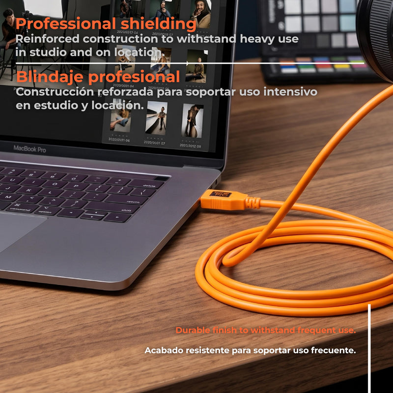 Tether Tools TetherPro USB 3.0 to Micro-B Right Angle Cable | for Fast Transfer and Connection Between Camera and Computer | High Visibility Orange | 15 Feet (4.6 m)