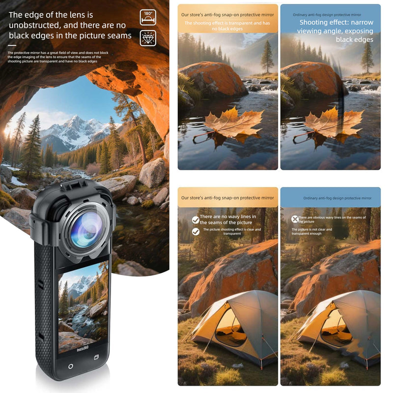 Insta 360 X5 Premium Glass Lens Guard Set for Insta360 X 5 X5 Protective Cover Case Cap Anti-fog Snap-on Protective Mirror