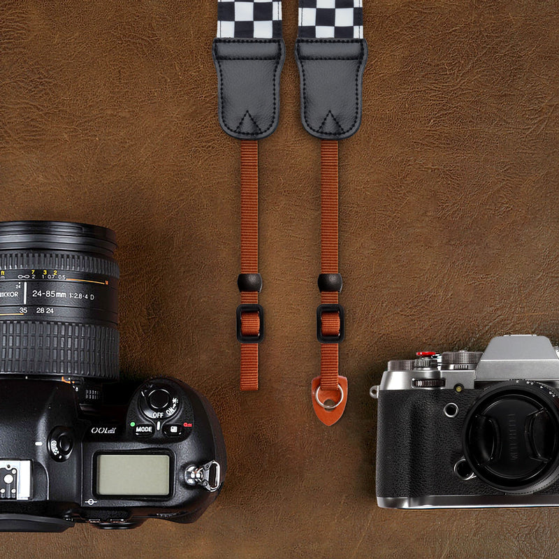 Padwa Lifestyle Black and White Plaid Camera Strap - 2" Wide Double Layer Cowhide Head,Cotton Camera Shoulder Straps,Grid Pattern Adjustable Camera Neck Strap for all Cameras,Gift for Photographers K# - Black and White Plaid