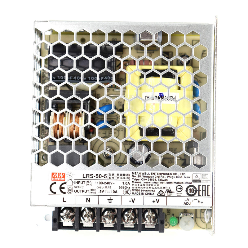 Mean Well LRS-50-5 Switching Power Supply, Single Output, 5V, 10A, 50W, 3.9" L x 3.23" W x 1.18" H