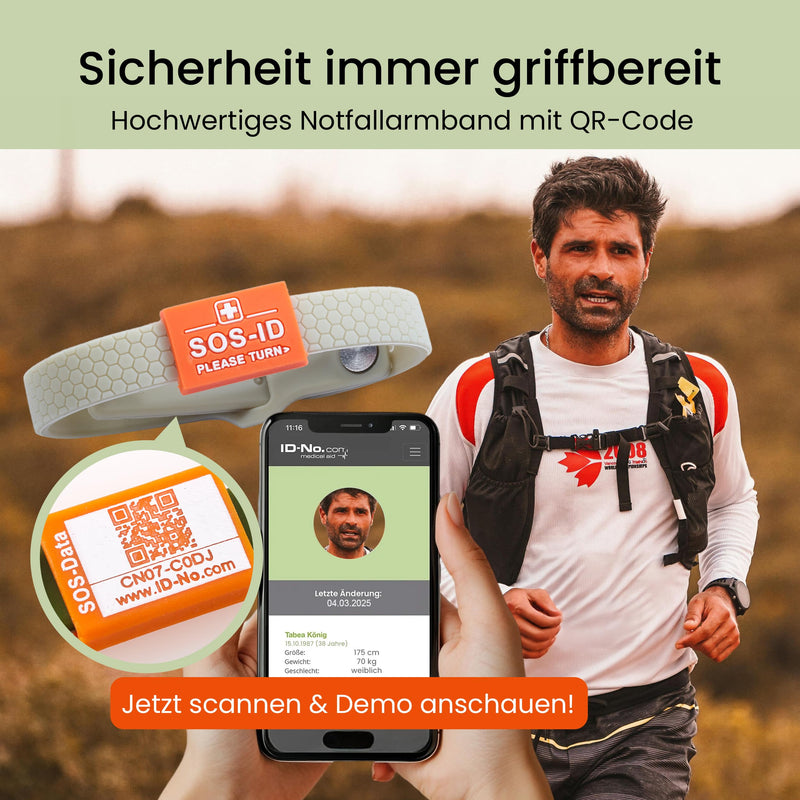ID-No Sports Emergency Soft Silicone Bracelet with QR Code (Taupe) - Durable & Waterproof SOS Wristband for Emergencies - Quick Access to Important Health Data taupe