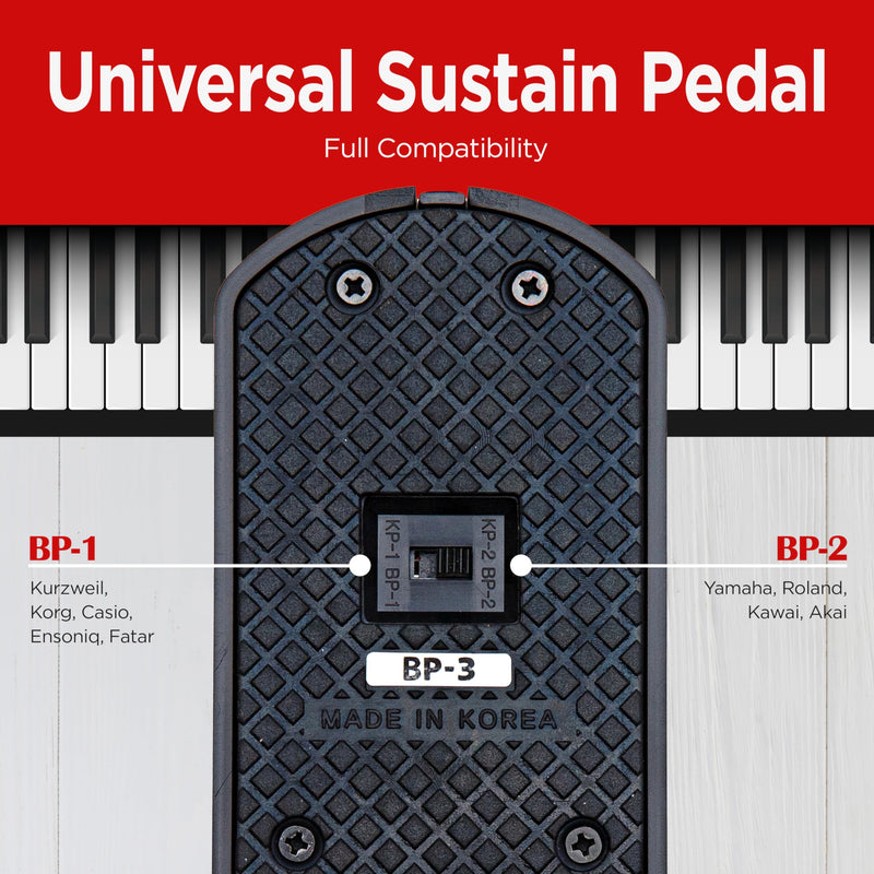 VALDI BP-3 Sustain Pedal - Universal Pedal for Keyboard Piano, Digital Pianos, MIDI Keyboards & Synths - Conversion Switch for All Brands - 1/4'' Jack, Anti-Slip Design, Extended Cable (RED) RED