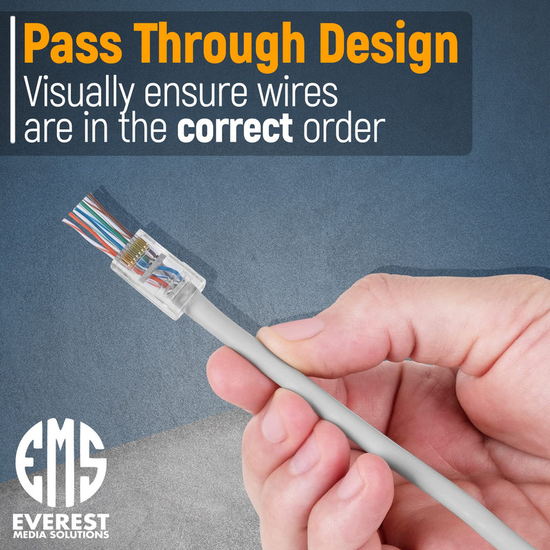 Everest Cat6 RJ45 Pass Through Connector 400-Pack - EZ Cat 6 Pass Through RJ45 Connectors - cat 6 connectors - Ethernet Connector - Ethernet Plug - for Solid or Stranded UTP Network Cable Quantity 400
