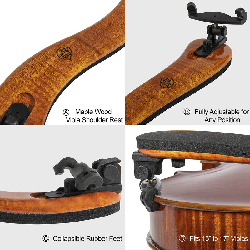 Classic Viola Shoulder Rest for 15â€�-17â€� Viola (Full Size) with Adjustable Height | Collapsible | Real Maple Wood | Excellent Support Grip - By MIVI Music Viola 15"-17"