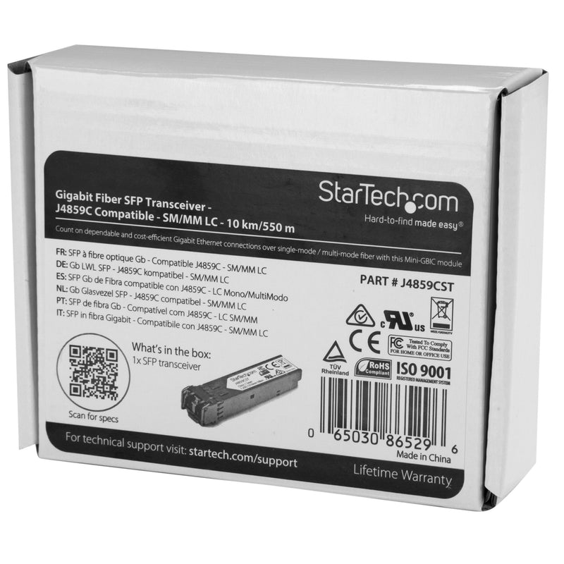 StarTech.com HPE J4859C Compatible SFP Module - 1000BASE-LX - 1GbE Single Mode (SMF)/Multi Mode Fiber Optic Transceiver-1GE Gigabit Ethernet SFP - LC 10km-1310nm-DDM HPE 1400,1700,1820(J4859CST) 0.5"x0.6"x2.2"