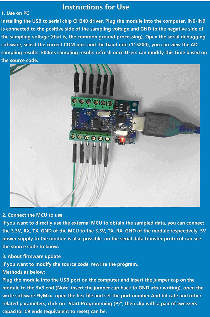 NOYITO USB 10-Channel 12-Bit AD Data Acquisition Module STM32 UART Communication USB to Serial Chip CH340 ADC Module