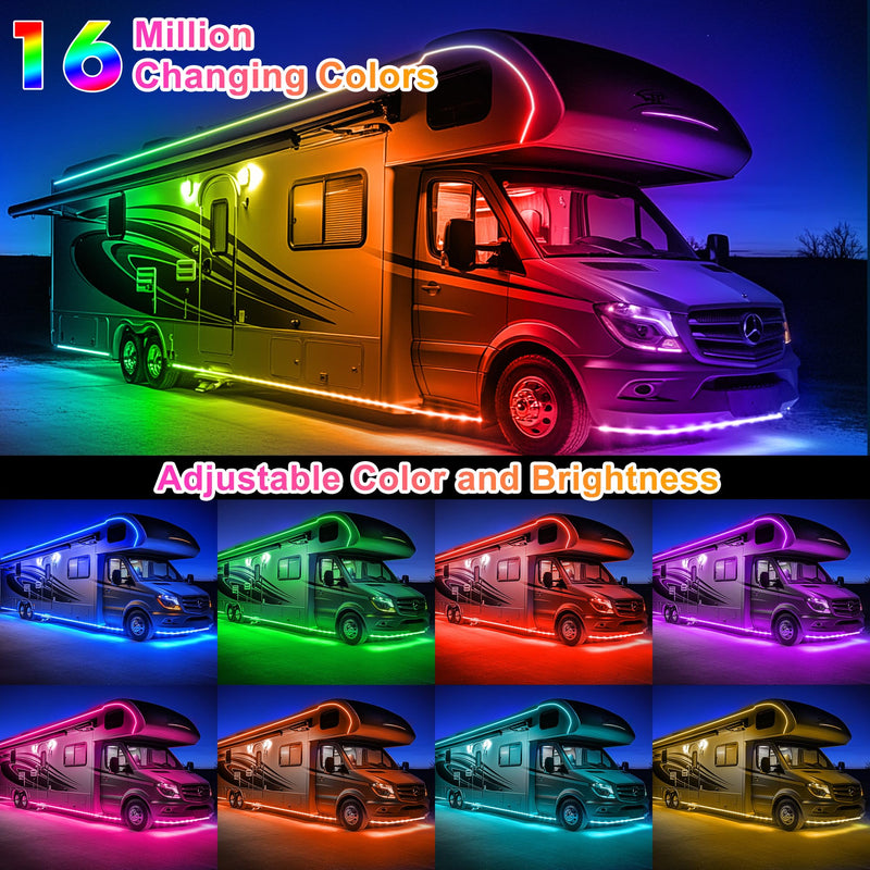 [AUSTRALIA] - RV Awning Lights, 20ft 12V LED Light Strip with Remote and App Control, Waterproof RGB RV Exterior Light for Motorhome Camper Travel Trailers Food Trucks, RV Outdoor Lights 1 Pack 