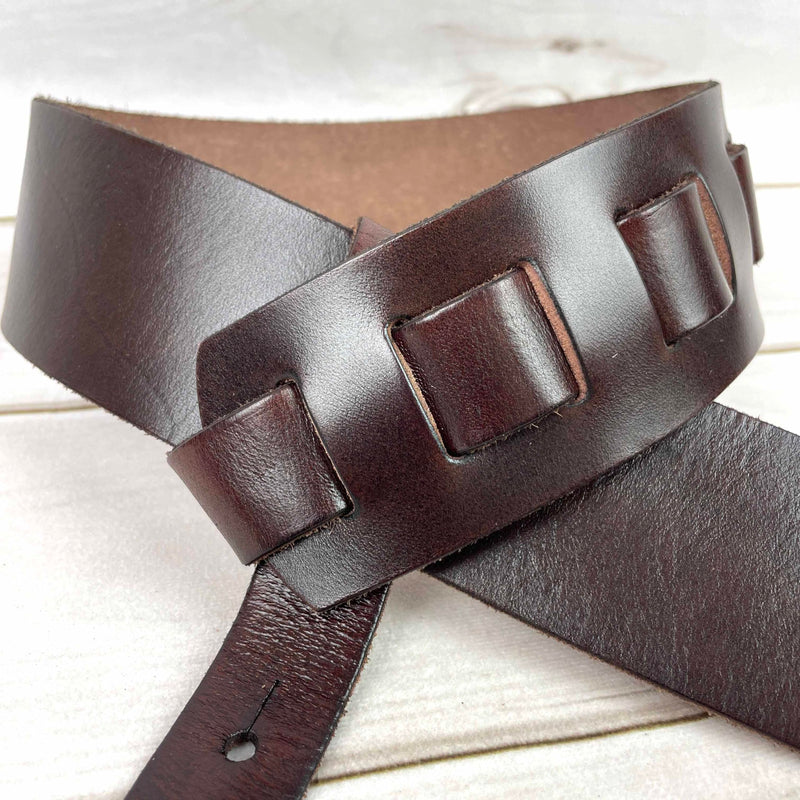 Walker & Williams S-05 Dark Walnut Brown Full Grain Extra Thick Soft Italian Leather Rugged Finish Guitar Strap
