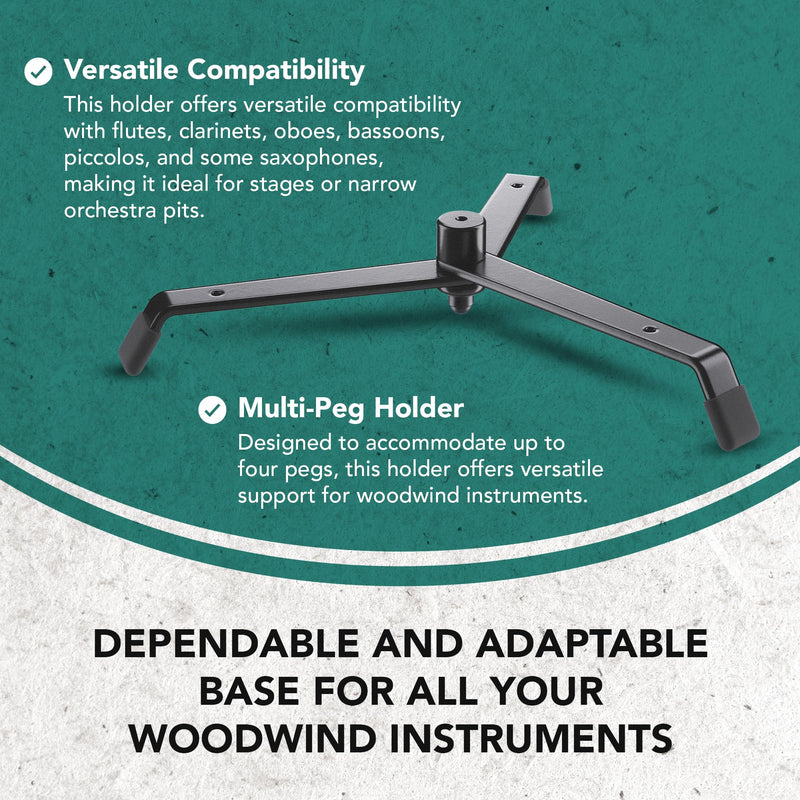 K&M Konig & Meyer Peg Base | Black Peg Base for Woodwind Musical Instruments | Versatile Clarinet Stand that Accommodates up to Four Pegs | Wobble Free Foldable Flute Stand Made of Steel | 0.6kg