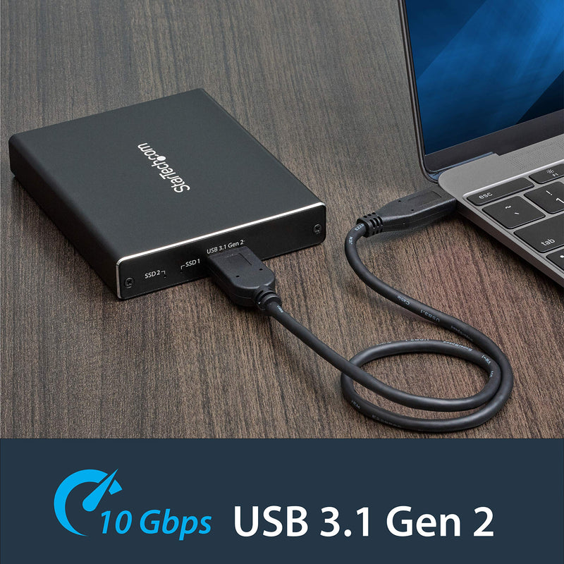 StarTech.com Dual-Slot Hard Drive Enclosure for M.2 SATA SSDs - USB 3.1 (10Gbps) - Aluminum - M.2 to SATA - Raid Drive Enclosure (SM22BU31C3R) USB-A & USB-C Dual M.2 SATA