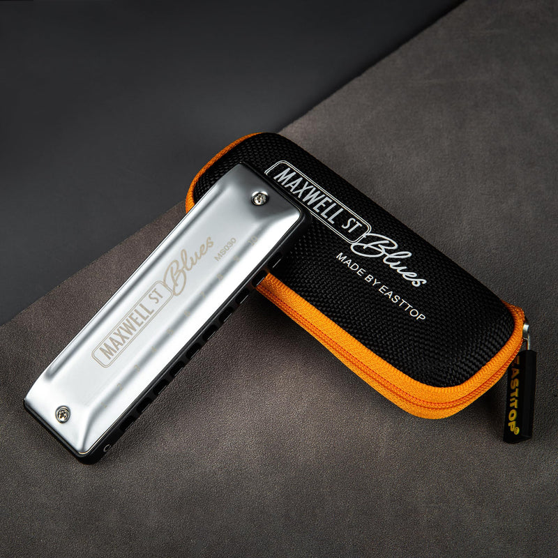 East top MAXWELL ST Blues Harmonica C, Professional Overblow and Bending 10 Holes MS030 Mouth Organ For All Levels Adults, Professional Players and Students MS030-C