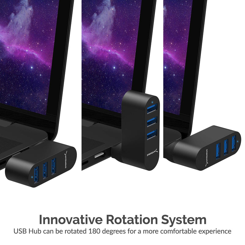 Premium 3 Port Aluminum Mini USB 3.0 Hub [90°/180° Degree Rotatable]+USB 3.0 to SATA External Hard Drive Lay Flat Docking Station for 2.5 or 3.5in HDD, SSD