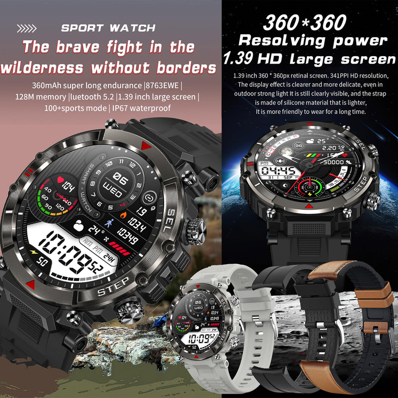 Smart Watch for Men (Answer/Make Calls), 1.39" Outdoor Waterproof Tactical Smartwatch with 123 Sport Modes, Sleep Heart Rate Monitor, Pedometer, IP68 Waterproof Fitness Tracker for iOS Android Gray