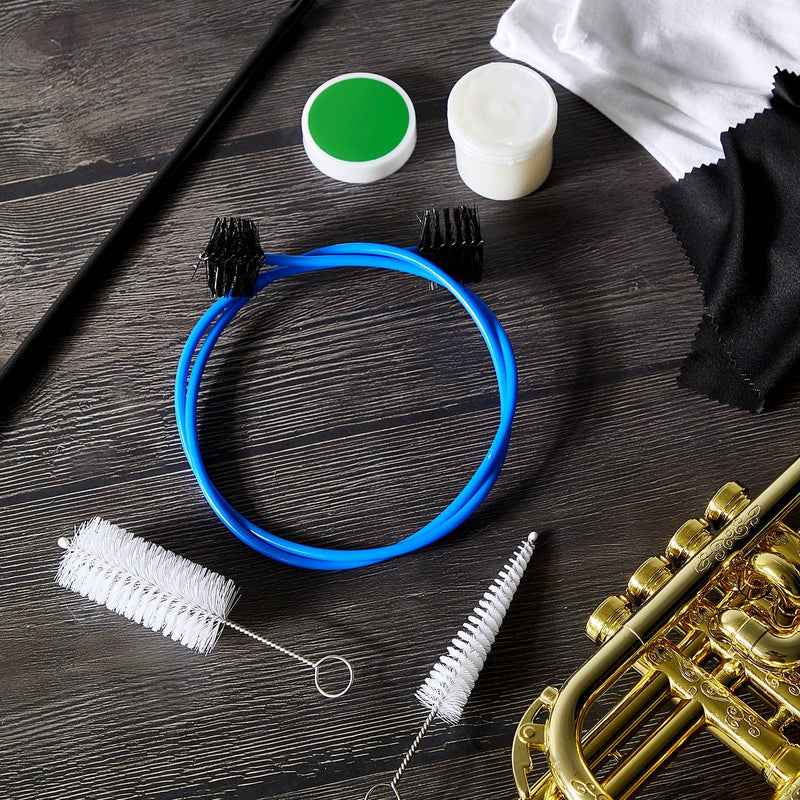 [AUSTRALIA] - 7 Pieces Trombone Care Cleaning Kit Maintenance Kit Flexible Brush Slide Grease Mouthpiece Brush Valve Cleaning Cloth Casing Brush Cleaning Rod White Gloves for Instruments 