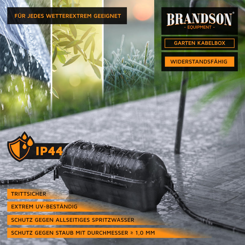 [AUSTRALIA] - Brandson - Garden Cable Box Waterproof - Outdoor IP44 Waterproof Safe Box - Non-Slip - Weatherproof Protective Box for Extension Cable for LED Chain Power Tool Lawnmower A: 1 x black 