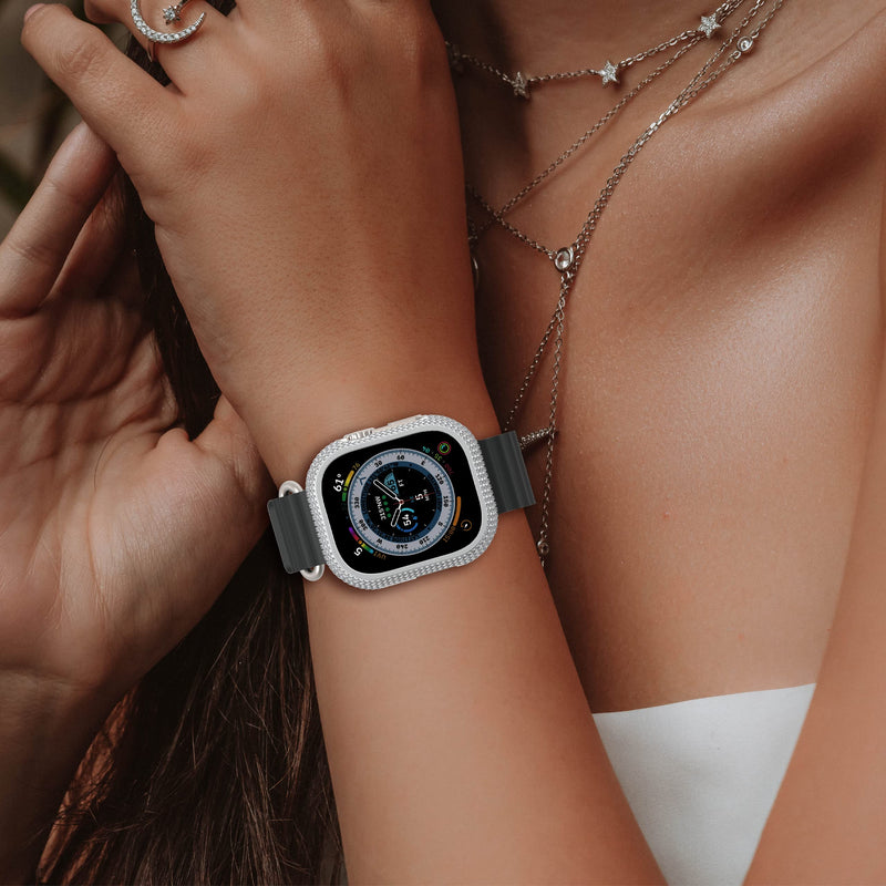 Compatible with Apple Watch Ultra 1 2 3 49mm Bling Cover Sparkling Rhinestone Diamond Jewelry Case Bezel for Men Women (Silver, 49mm) Silver Ultra 49mm